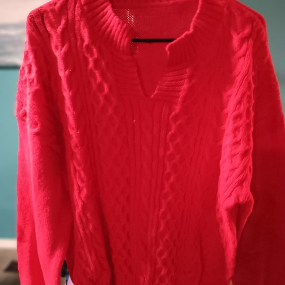 Red Cable Knit Women's Sweater - Picture 3 of 5